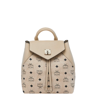 Shop Mcm Essential Backpack In Visetos Original In Beige | Beige