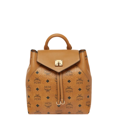 Shop Mcm Essential Backpack In Visetos Original In Cognac