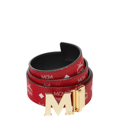 Shop Mcm M Reversible Belt 1.75" In White Logo Visetos In Red | White Logo Viva Red
