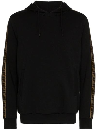 Shop Fendi Zucca Logo Print Cashmere Hooded Jumper - Black