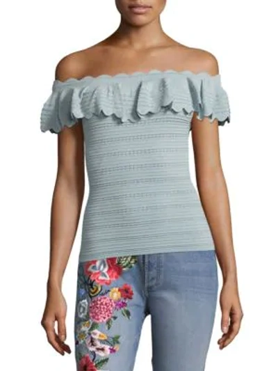 Shop Alice And Olivia Janella Off-the-shoulder Top In Dusty Aqua