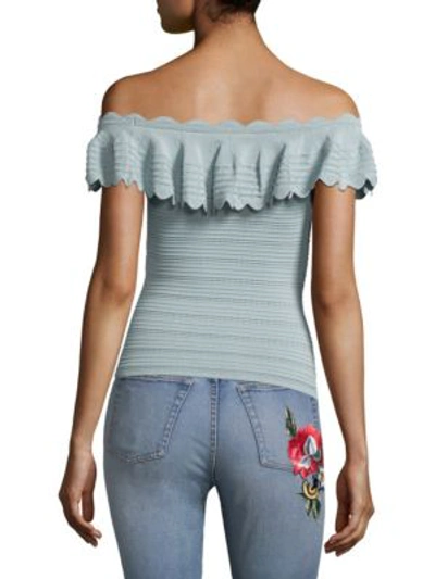 Shop Alice And Olivia Janella Off-the-shoulder Top In Dusty Aqua