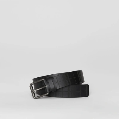 Shop Burberry Perforated Check Leather Belt In Black