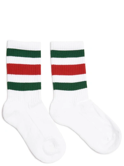 Shop Gucci Striped Web Socks In White