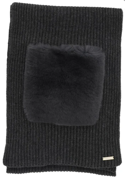 Shop Woolrich Fur Pocket Scarf In Grey