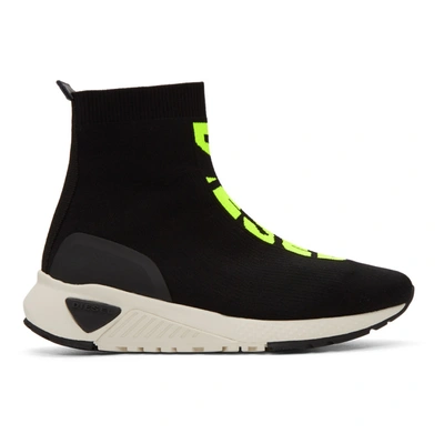 Shop Diesel Black And Yellow S-kb Sock Mid Sneakers In H7090 Black