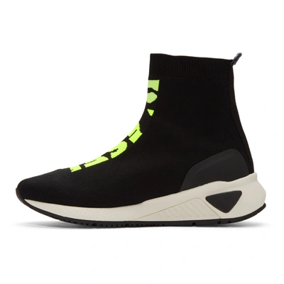 Shop Diesel Black And Yellow S-kb Sock Mid Sneakers In H7090 Black