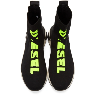 Shop Diesel Black And Yellow S-kb Sock Mid Sneakers In H7090 Black