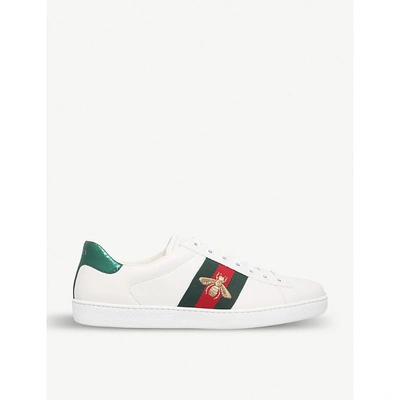 Shop Gucci Mens New Ace Bee Leather Trainers In White