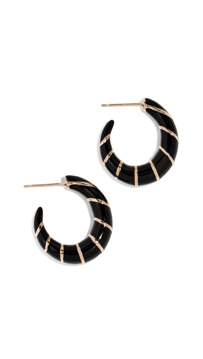 Shop Alison Lou 14k Petite Stripes Hoop Earrings In Black