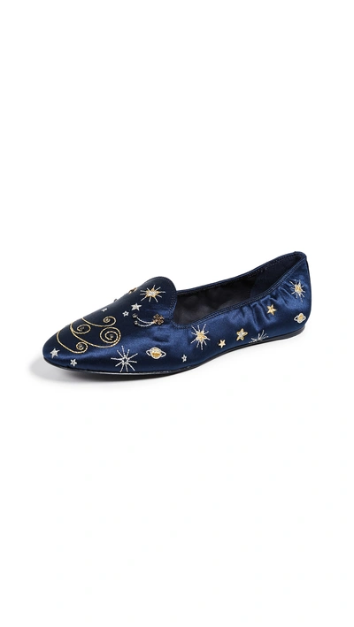 Shop Tory Burch Olympia Embroidered Loafers In Perfect Navy