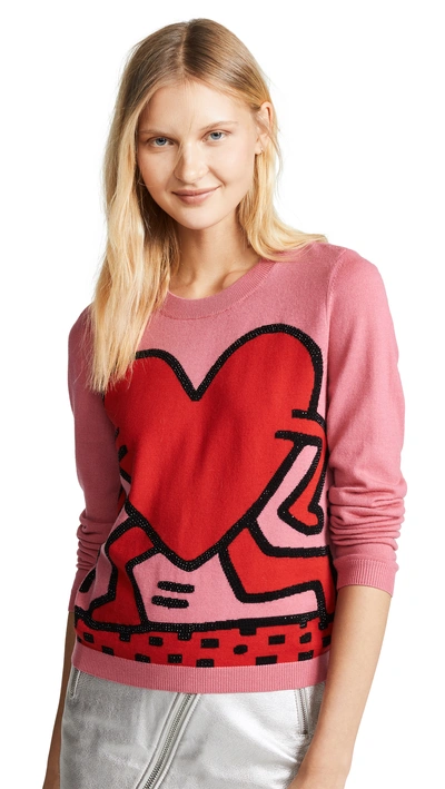 Shop Alice And Olivia Keith Haring Chia Intarsia Pullover In Rose/multi
