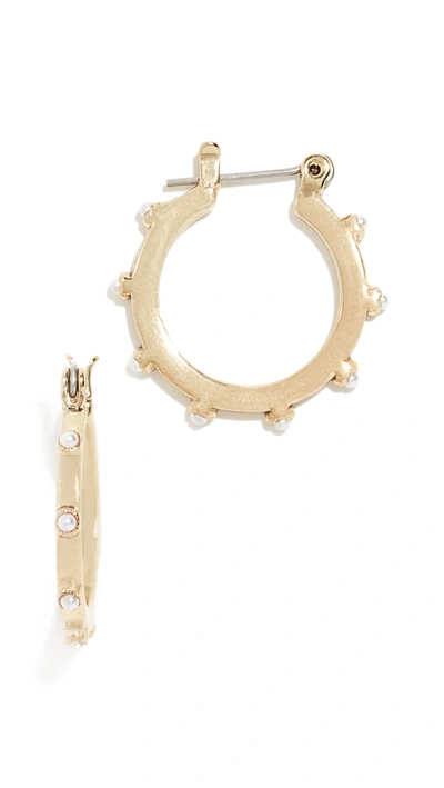 Shop Luv Aj Mini Bezel Cultured Pearl Hoop Earrings In Gold