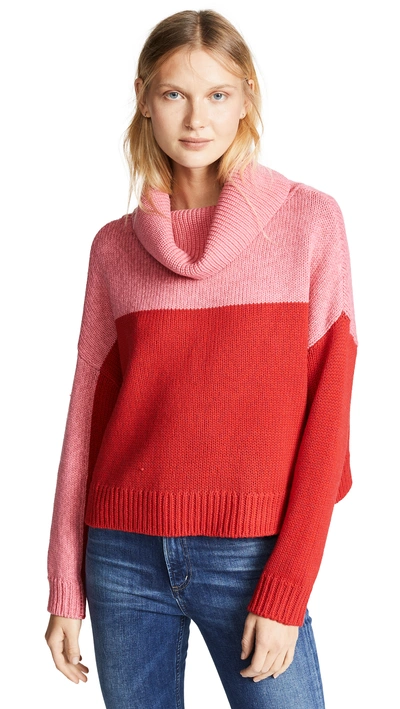 Shop Alice And Olivia Bryant Funnel Neck Boxy Pullover In Rose/cherry