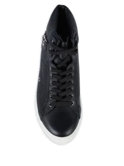 Shop Versace Leather High-top Sneakers In Black