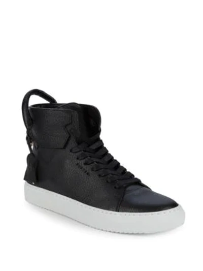 Shop Buscemi Unisex Pebbled Leather High-top Sneakers In Black
