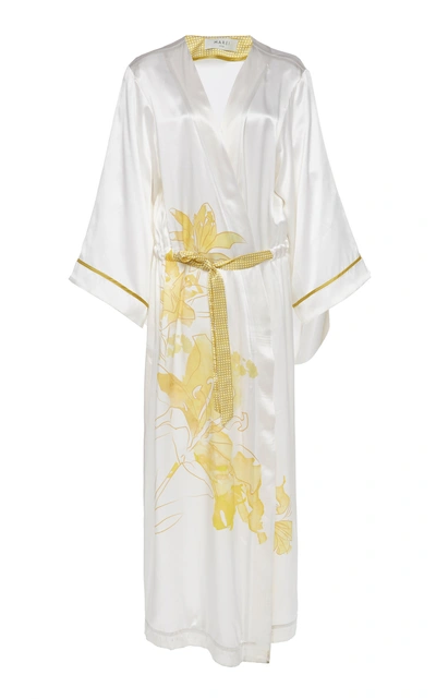 Shop Marei 1998 Dianella Long Printed Silk Kimono Dress In Multi
