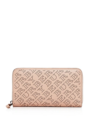 Shop Burberry Perforated Leather Ziparound Wallet In Pale Fawn Pink/silver