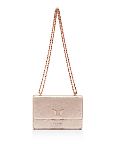 Shop Ted Baker Drayaa Bow Detail Shoulder Bag In Rose Gold/rose Gold