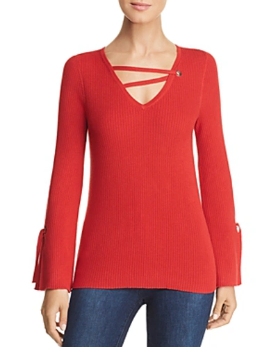 Shop Design History Ribbed Strappy-v-neck Sweater In Romantic Red