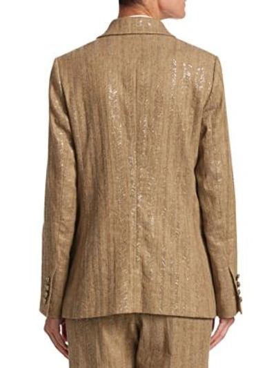 Shop Brunello Cucinelli Cotton & Linen Paillette Chevron Jacket In Nutmeg