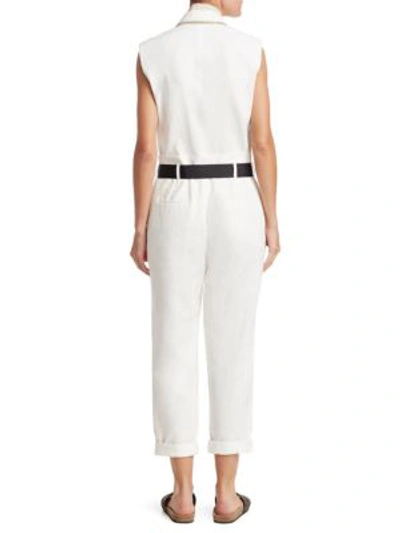 Shop Brunello Cucinelli Paillette-lapel Linen Cotton Jumpsuit In White