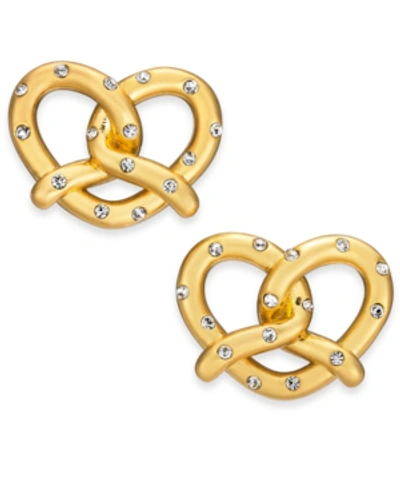 Shop Kate Spade New York Gold-tone Pave Pretzel Stud Earrings In Clear/gold