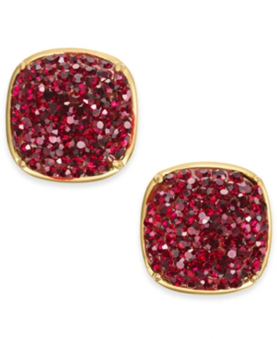 Shop Kate Spade New York Gold-tone Pave Square Stud Earrings In Ruby