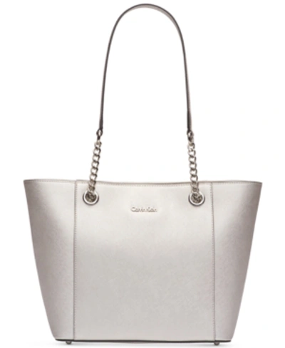 Calvin Klein Hayden Saffiano Leather Large Tote In Sterling | ModeSens