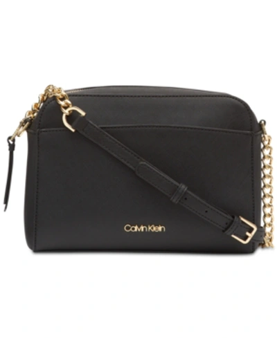 Shop Calvin Klein Hayden Saffiano Leather Crossbody In Black/gold