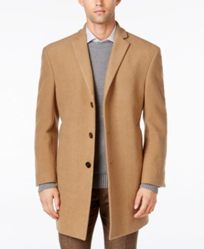 Shop Calvin Klein Men's Prosper Wool-blend Slim Fit Overcoat In Camel