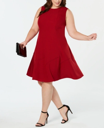 Shop Anne Klein Plus Size Fit & Flare Sleeveless Dress In Titian Red