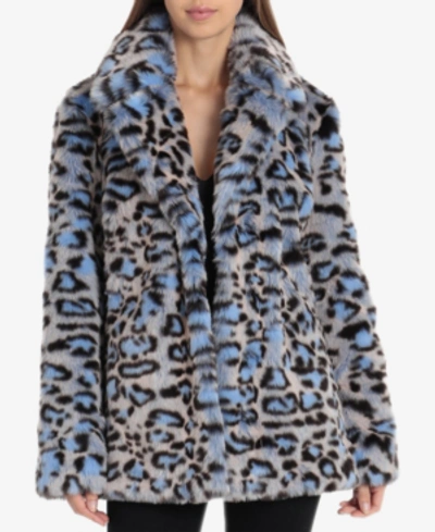 Shop Avec Les Filles Faux-fur Blue-leopard-print Coat In Blue Leopard