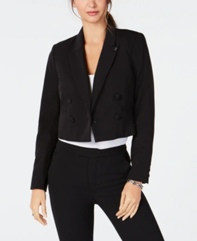 Shop Tommy Hilfiger Cropped Twill Blazer In Black