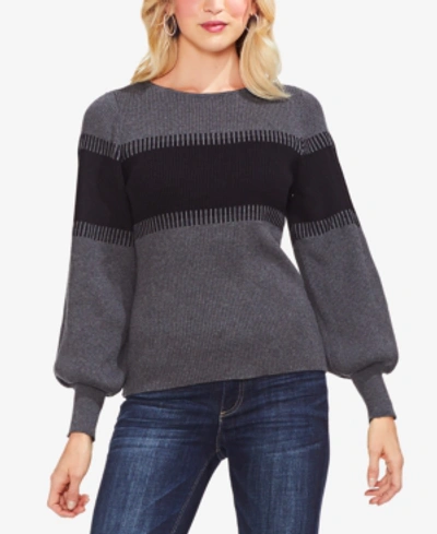 Shop Vince Camuto Cotton Balloon-sleeve Intarsia Sweater In Medium Heather Grey