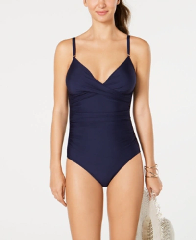 Shop Calvin Klein Twist-front Tummy-control One-piece Swimsuit, Created For Macy's In Navy