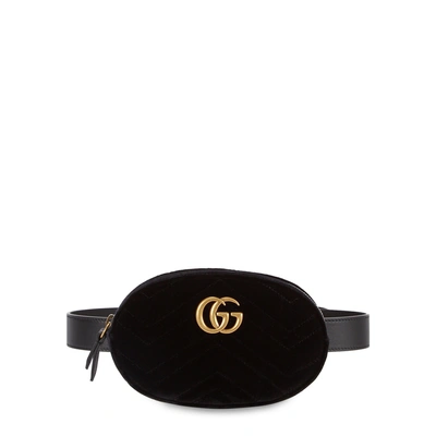Shop Gucci Gg Marmont Black Velvet Belt Bag