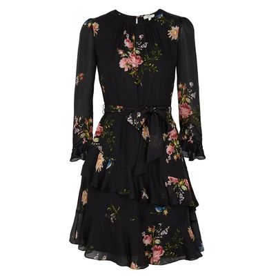 Shop Joie Kayane Floral-print Silk Dress In Black