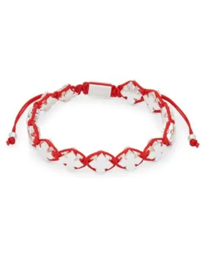Shop King Baby Studio Stainless Steel Cross Charms Rope Bracelet In Red