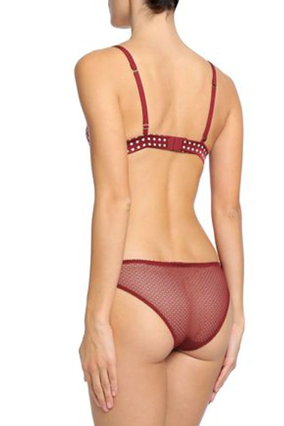 Shop Stella Mccartney Ellie Leaping Lace-trimmed Polka-dot Satin Soft-up Bra In Claret