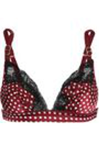 Shop Stella Mccartney Ellie Leaping Lace-trimmed Polka-dot Satin Soft-up Bra In Claret