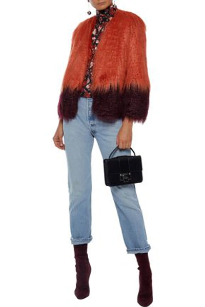 Shop Anna Sui Woman Two-tone Faux Fur Jacket Papaya