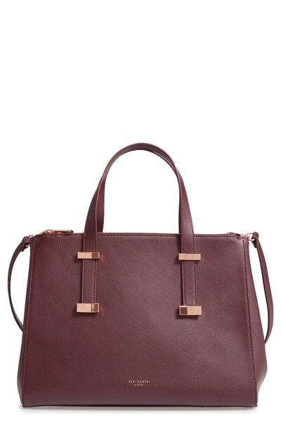 Shop Ted Baker Large Leather Tote - Purple In Deep Purple