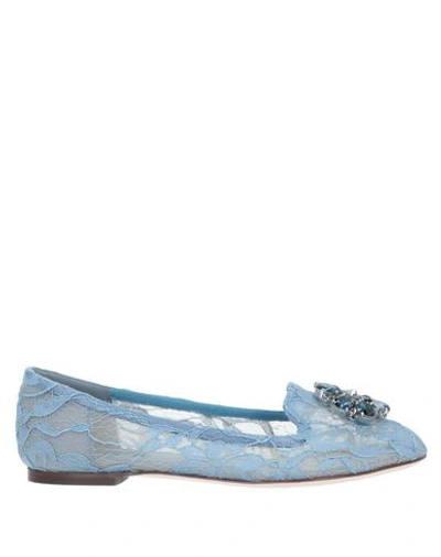 Shop Dolce & Gabbana Woman Loafers Pastel Blue Size 6.5 Textile Fibers