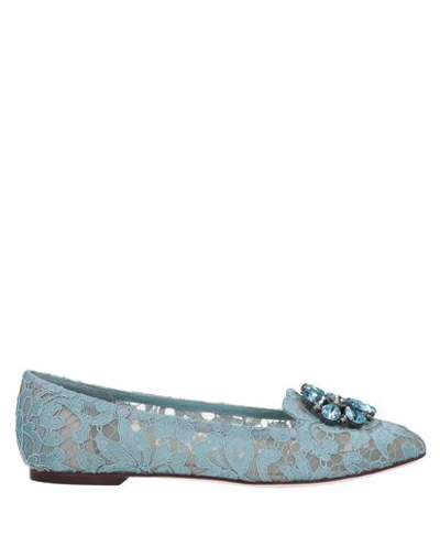 Shop Dolce & Gabbana Woman Loafers Sky Blue Size 9 Textile Fibers