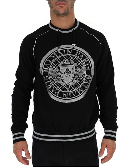 Shop Balmain Central Logo Sweatshirt In Black