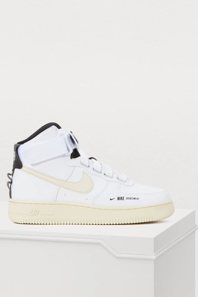 Shop Nike Air Force 1 High Utility Sneakers In White/light Cream/black Beige