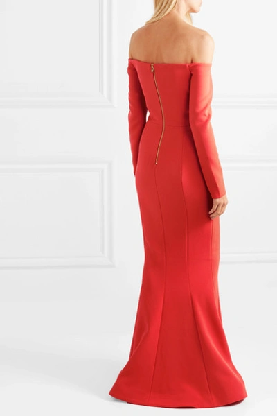 Shop Rebecca Vallance L'amour Off-the-shoulder Crepe Gown In Red