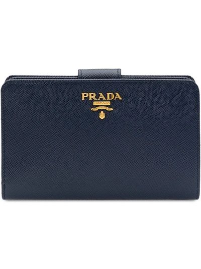 Shop Prada Medium Saffiano Leather Wallet - Blue