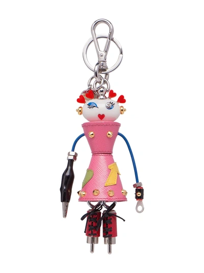Shop Prada Metallic Robot Keychain - Pink